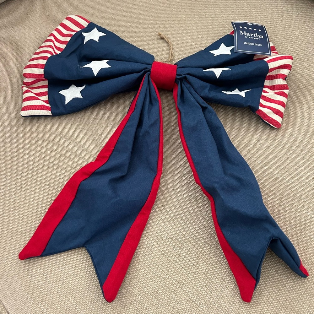 “New” Martha Stewart Patriotic Red, White & Blue Fabric Bow